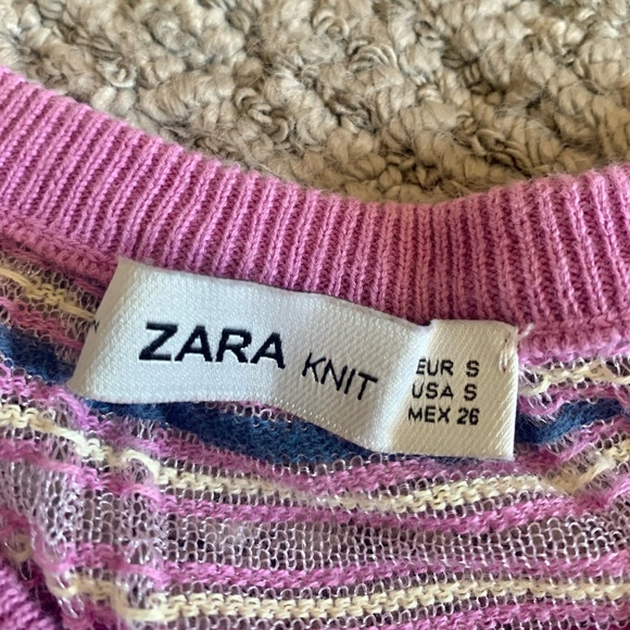 Zara knit shirt: Small purple, rose, blue,& yellow synthetic knitted sheer top - Picture 3 of 4